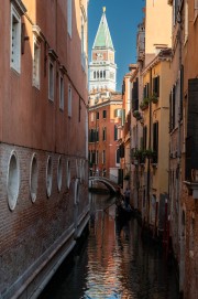 Canal with gondola and Campanile di San Marco in background
Venice, Italy