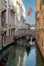 Rio del Palazzo with multiple bridges and gondoliers
San Marco district, Venice, Italy